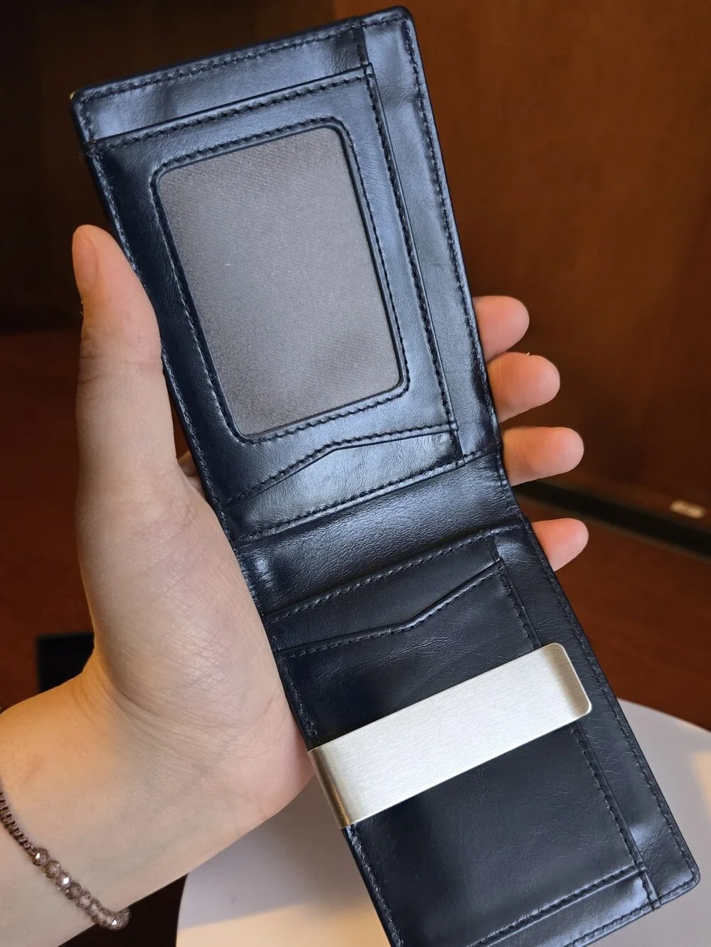 Dark Blue Genuine Leather Wallet | 11 Card Slots | Money Clip | Gift Box